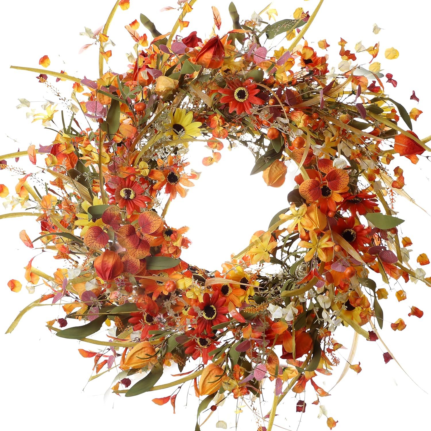 J'FLORU 22" Fall Wreath for Front Door - Artificial Autumn Flower Wreath for Indoor Outdoor Wall - Thanksgiving Decorations for Home