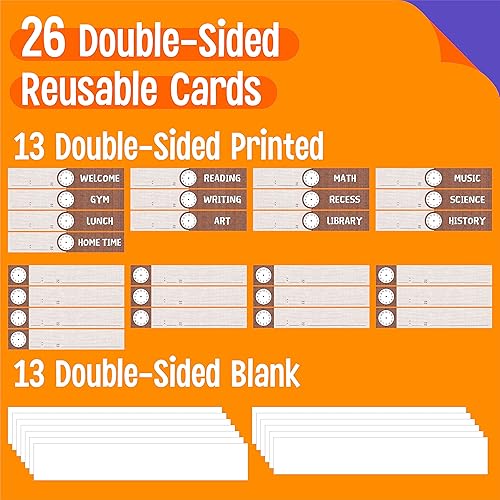 Miniatura 6 de Tabla de bolsillo para horarios diarios, tabla de confeti para aula con 13 + 1 bolsillos, 26 tarjetas reutilizables (13 tarjetas impresas de doble