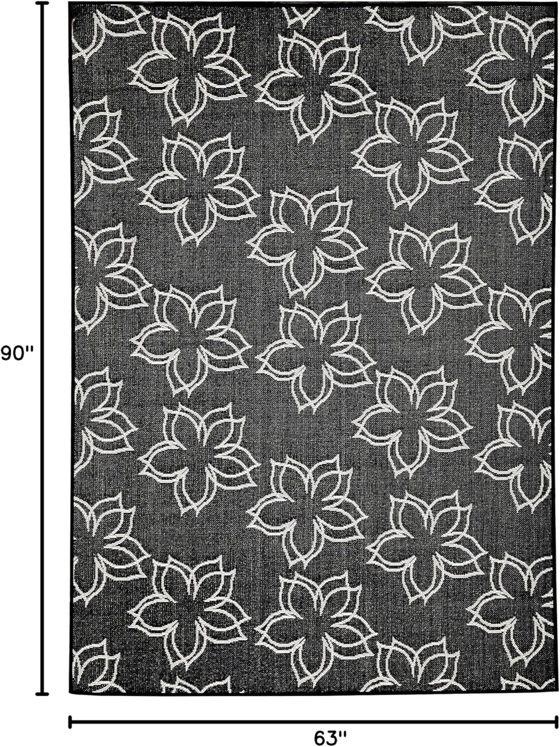 Modern Tropical Floral Indoor Outdoor Area Rug Weather Resistant Outdoor Carpet for Porch Deck Balcony Backyard Patio Rug 5x7 Black