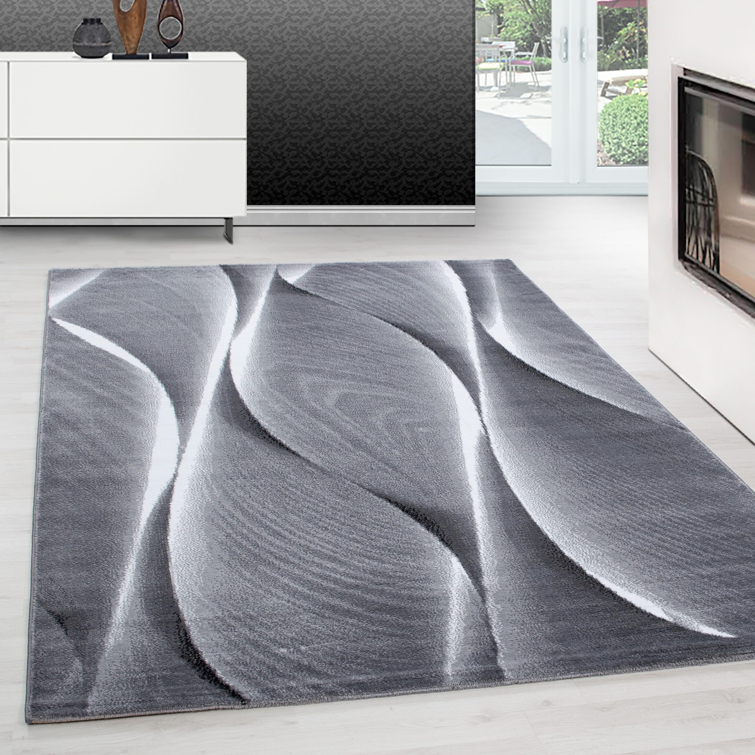 Tapis salon moderne abstrait noir au toucher doux pour cuisine ouverte