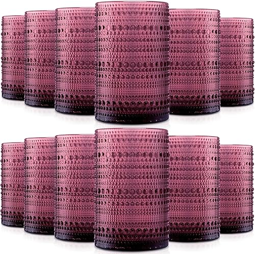 Yinder Hobnail - Vasos para beber de 13 onzas, suministros para fiesta de Navidad, cristalería vintage en relieve, vasos de vidrio con cuentas para