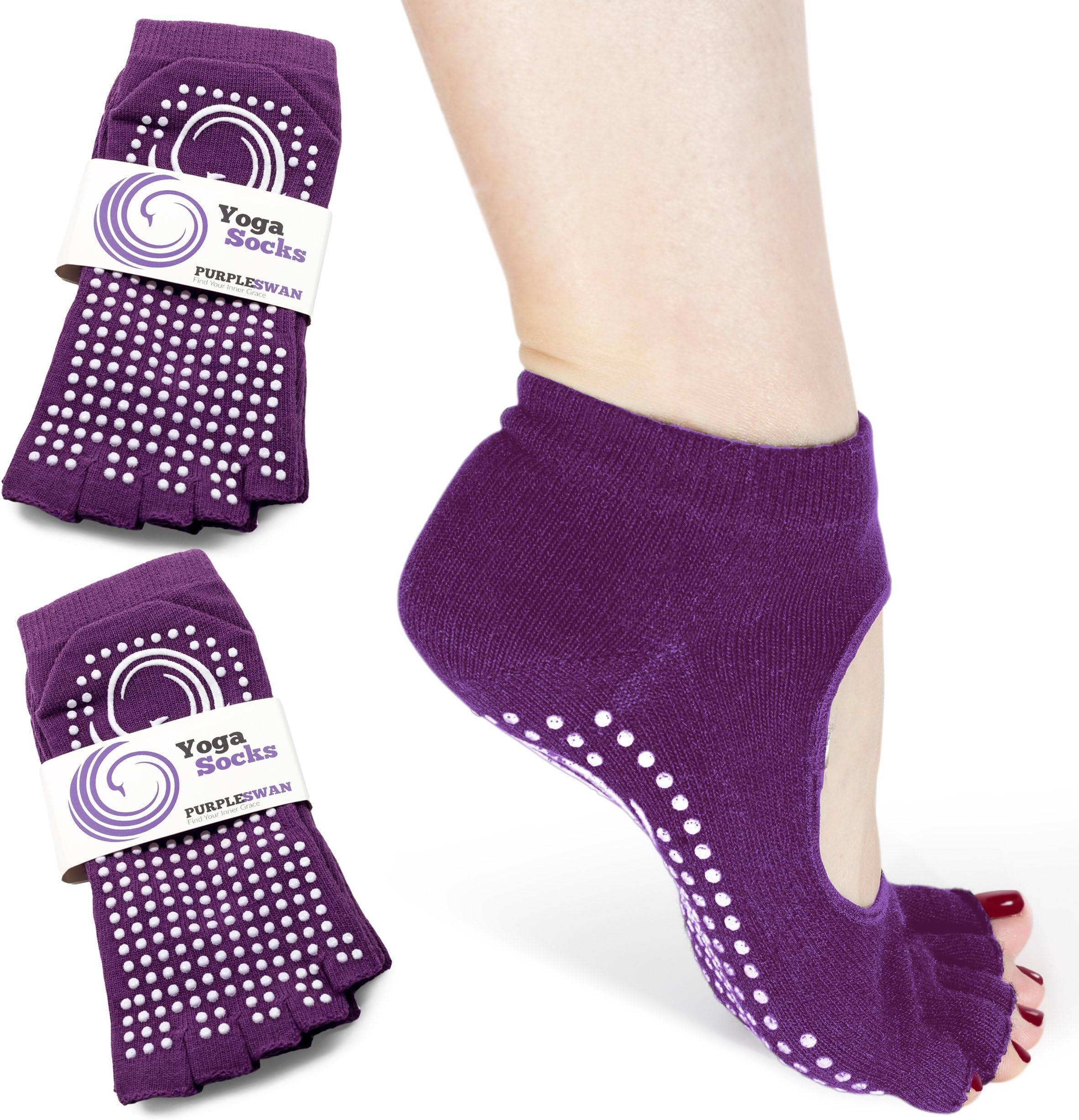 Non-slip Open Toe Yoga Socks, Socks for Pilates/Barre (2 Pairs)