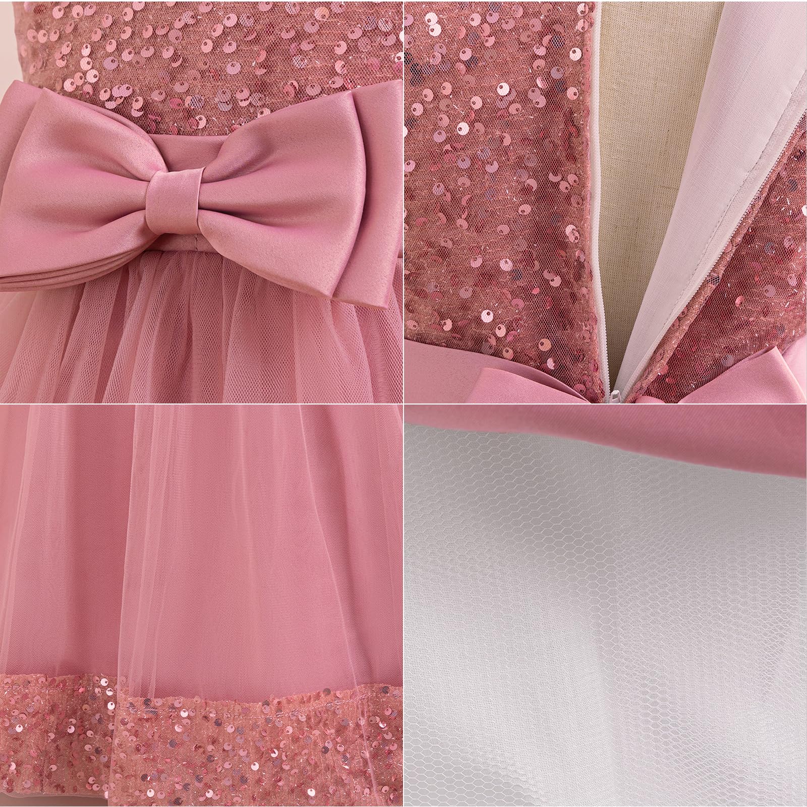 Discoball Abito da bambina senza maniche con fiocco con paillettes, lunghezza fino al pavimento, abito da principessa per matrimoni, feste, tutù, vestito lungo per bambini 8-11 anni