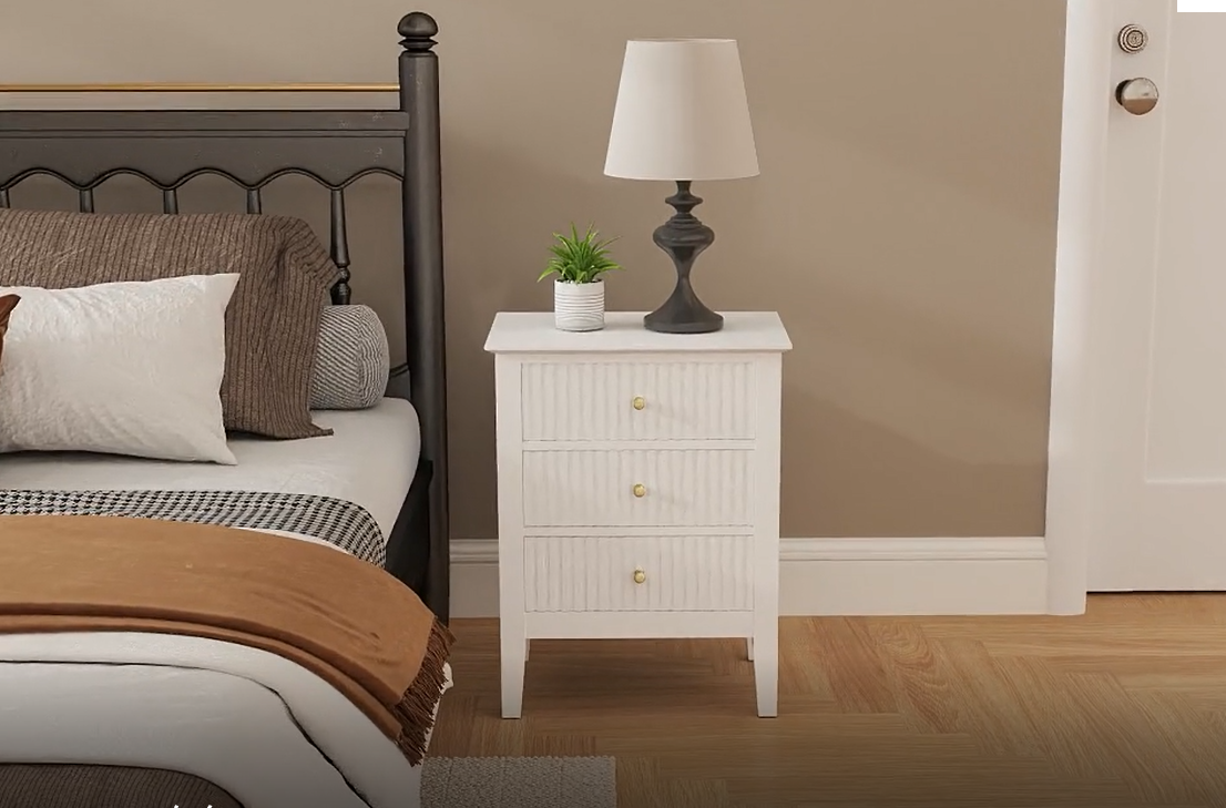 Amazon.com: OCANDO White Bed Side Table with 3 Drawers 19
