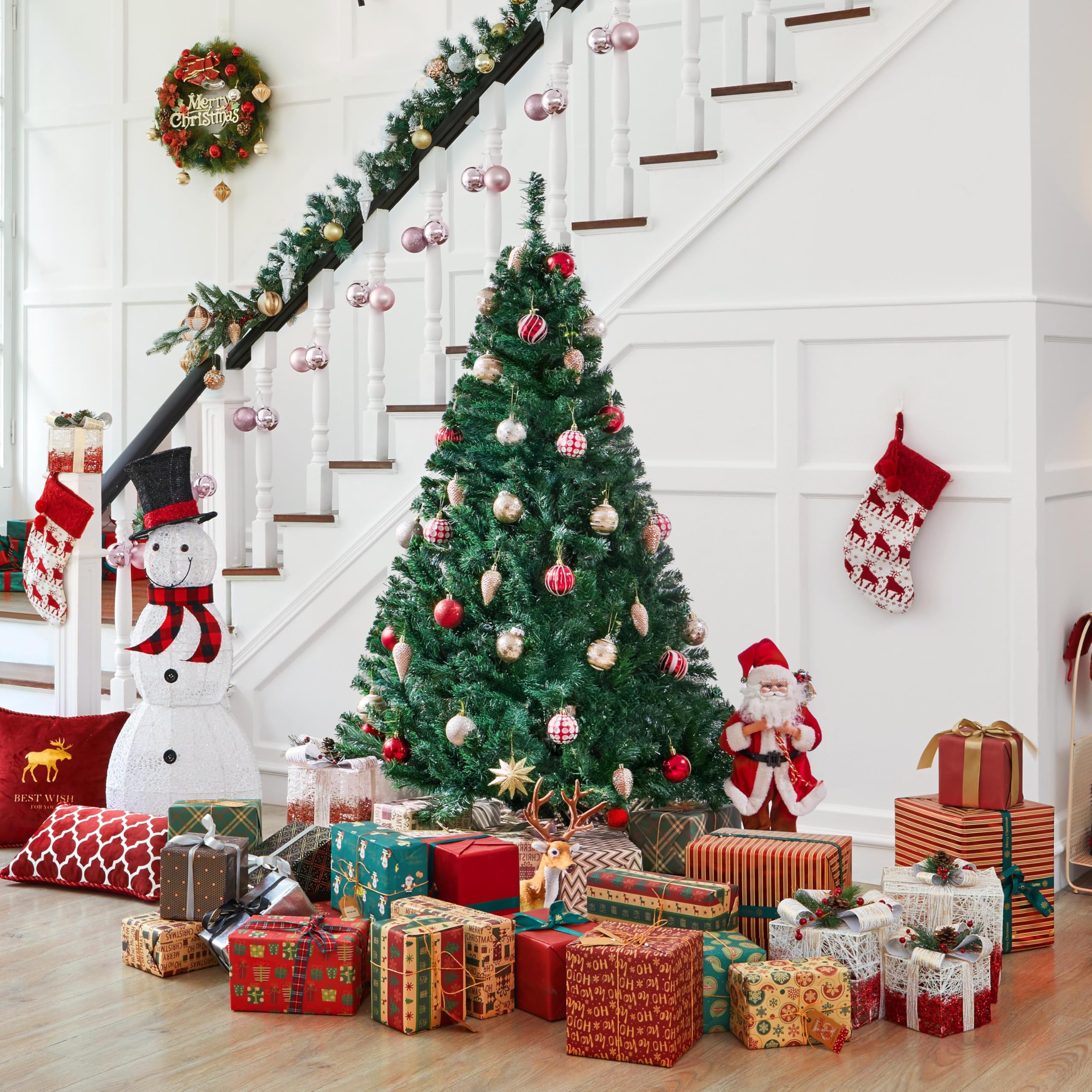 Yaheetech 183cm Künstlicher Weihnachtsbaum Tannenbaum mit 598 Spitzen & Faltbarem Metallständer Christbaum Kunstbaum für Weihnachtsdekoration, Grün