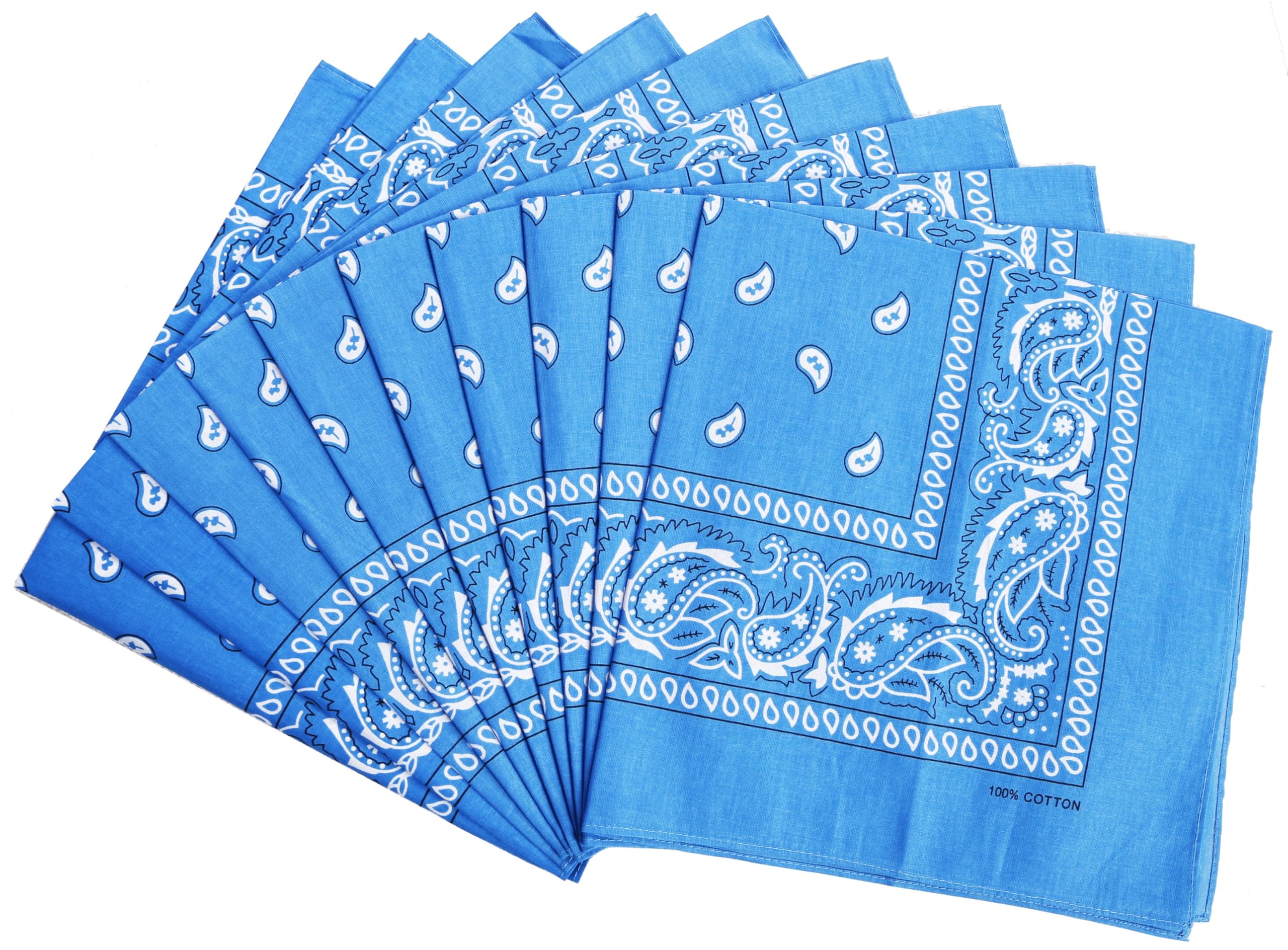 FANNI YOUPIN 100% Cotton Bandanas/Fashion Scarf for Men & Women Paisley printed Large 10pcs (Turquoise)