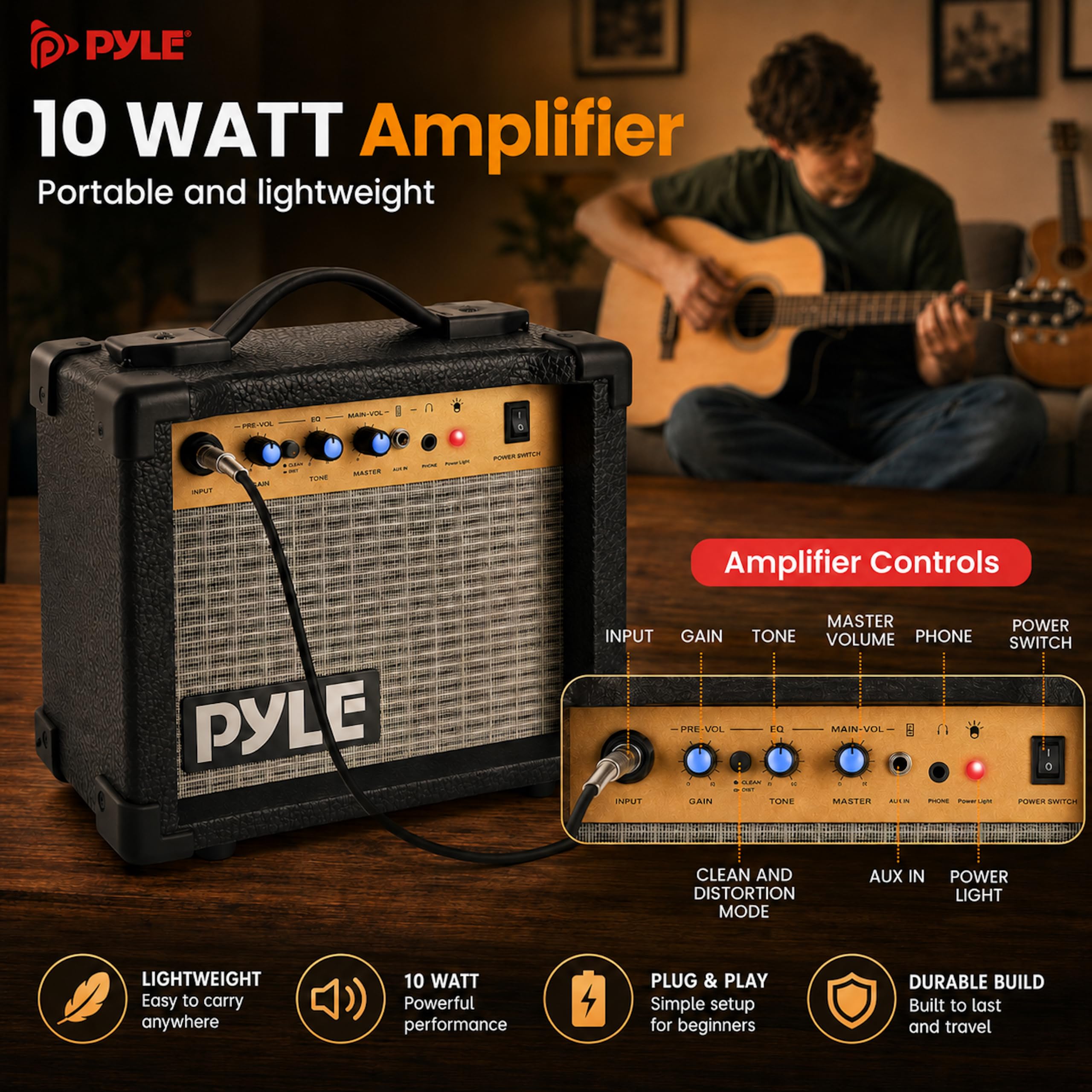Akustyczna gitara elektryczna i zestaw wzmacniacza pełna skala 104 cm stalowy sznur świerkowy z torbą Gig Bag, 4-pasmowy EQ, tuner z klipsem i wbudowanym strojem, kostki, pasek na ramię dla początkujących i studentów