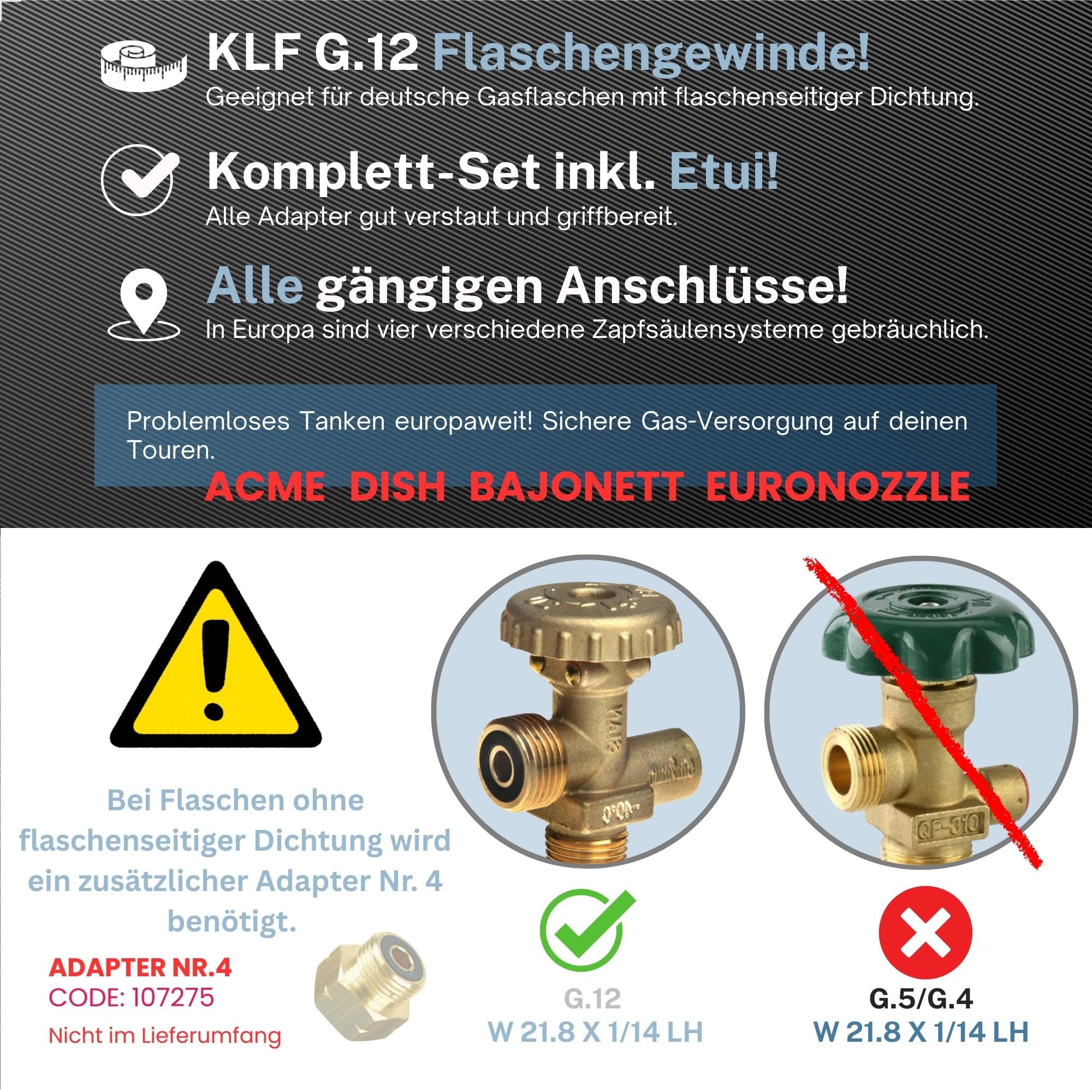 LPG Adapter-Set Für Wohnmobile - 4 Anschlüsse Inkl. Etui