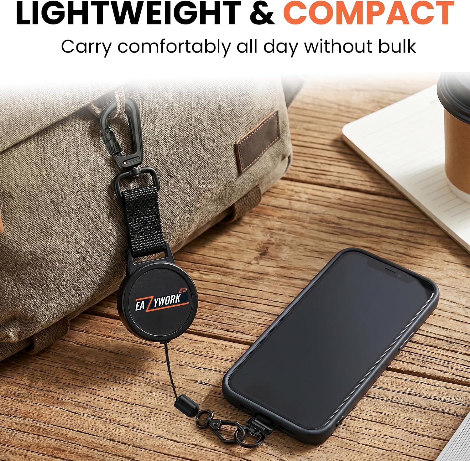 Retractable Phone Tether with Locking Carabiner & metal 360° Anti-Theft Phone Lanyard, 27.5" Steel Cable Phone Leash