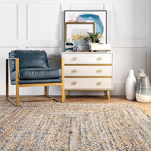 Miniatura 7 de nuLOOM Eliz - Alfombra de yute a rayas de 2 x 6 para comedor, alfombra neutra, alfombra para sala de estar, entrada, pasillo, cocina, azul/natural