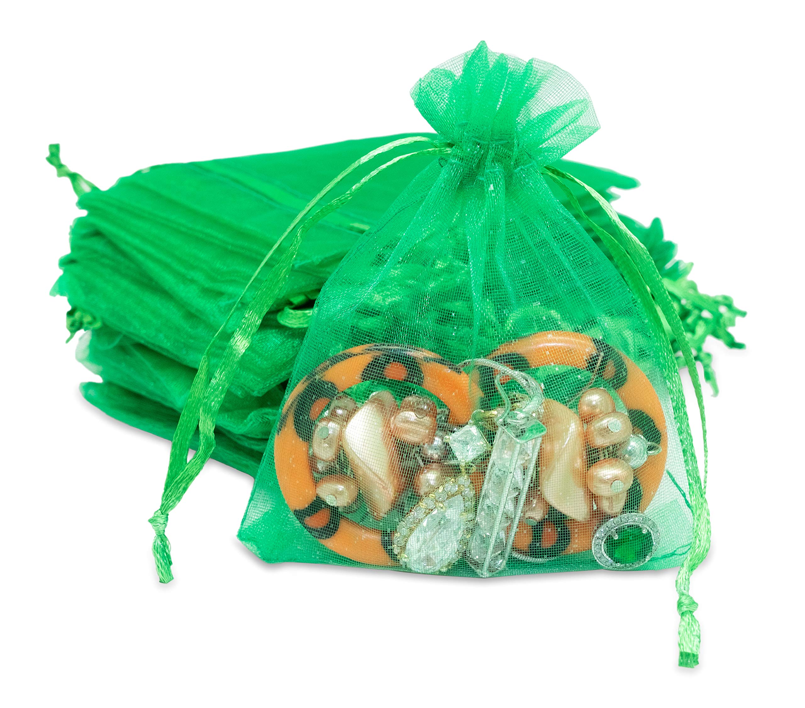 TheDisplayGuys 100-Pack 3x4 Light Green Sheer Organza Gift Bags with Drawstring, Jewelry Candy Treat Wedding Party Favors Mesh Pouch