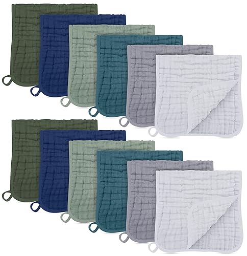 Miniatura 11 de SWEET DOLPHIN - Paquete de 12 pañitos de muselina para bebés, 100% algodón, grandes, 20 x 10 pulgadas, extraabsorbentes y suaves, para lavado a