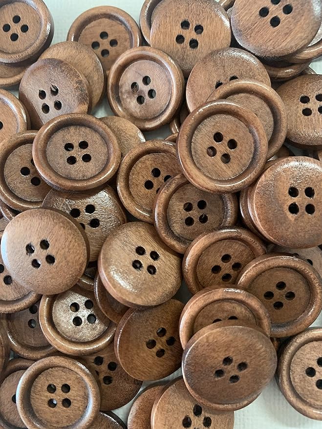 The Bead and Button Box 10 Coffee Wooden Sewing Craft Buttons. 20mm