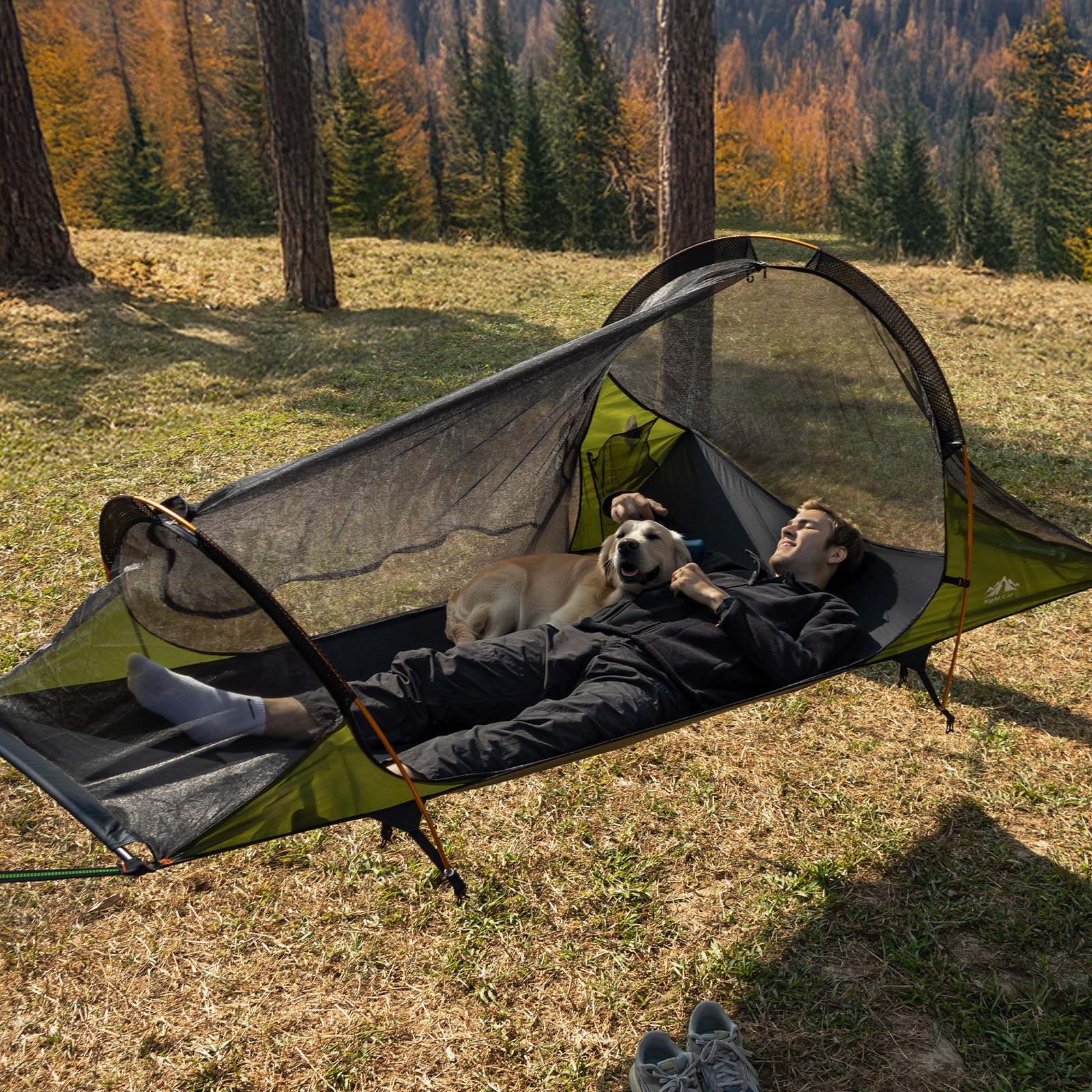 Night Cat Tenda Amaca con Zanzariera: A Forma Triangolare con Fondo Piatto Impermeabile per 1 Posto Verde