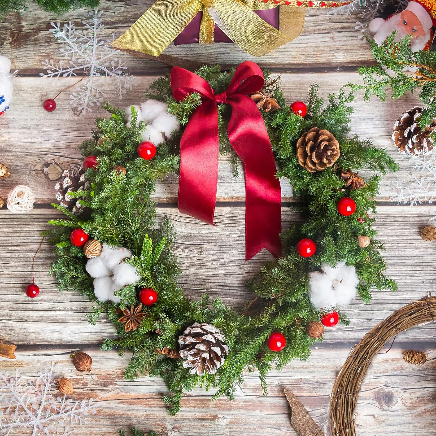 Grapevine Wreath Set, Marrywindix 2 Pieces Natural Vine Branch Wreath Christmas DIY Rattan Wreath Garland for Christmas Holiday Craft Wedding Decor (12 in.) - Image 4