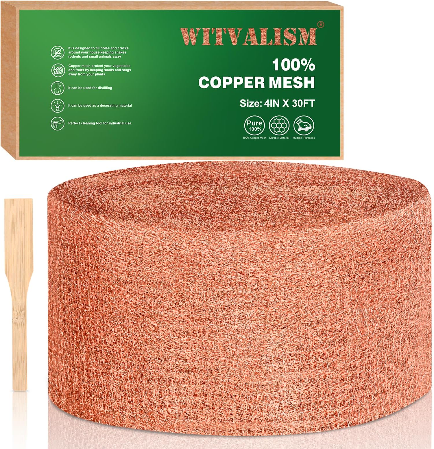 Copper Mesh Rodent Control, Premium Copper Mesh Ideal for Hole Blocking, 5" X 32 Feet Rust Proof Pure Copper Mesh Roll for Slug Snail Control