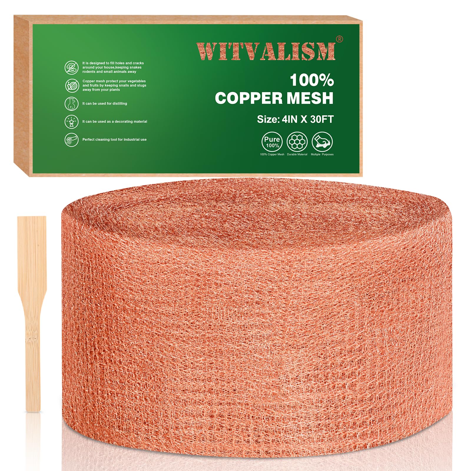 Copper Mesh Rodent Control, Premium Copper Mesh Ideal for Hole Blocking, 5" X 32 Feet Rust Proof Pure Copper Mesh Roll for Slug Snail Control
