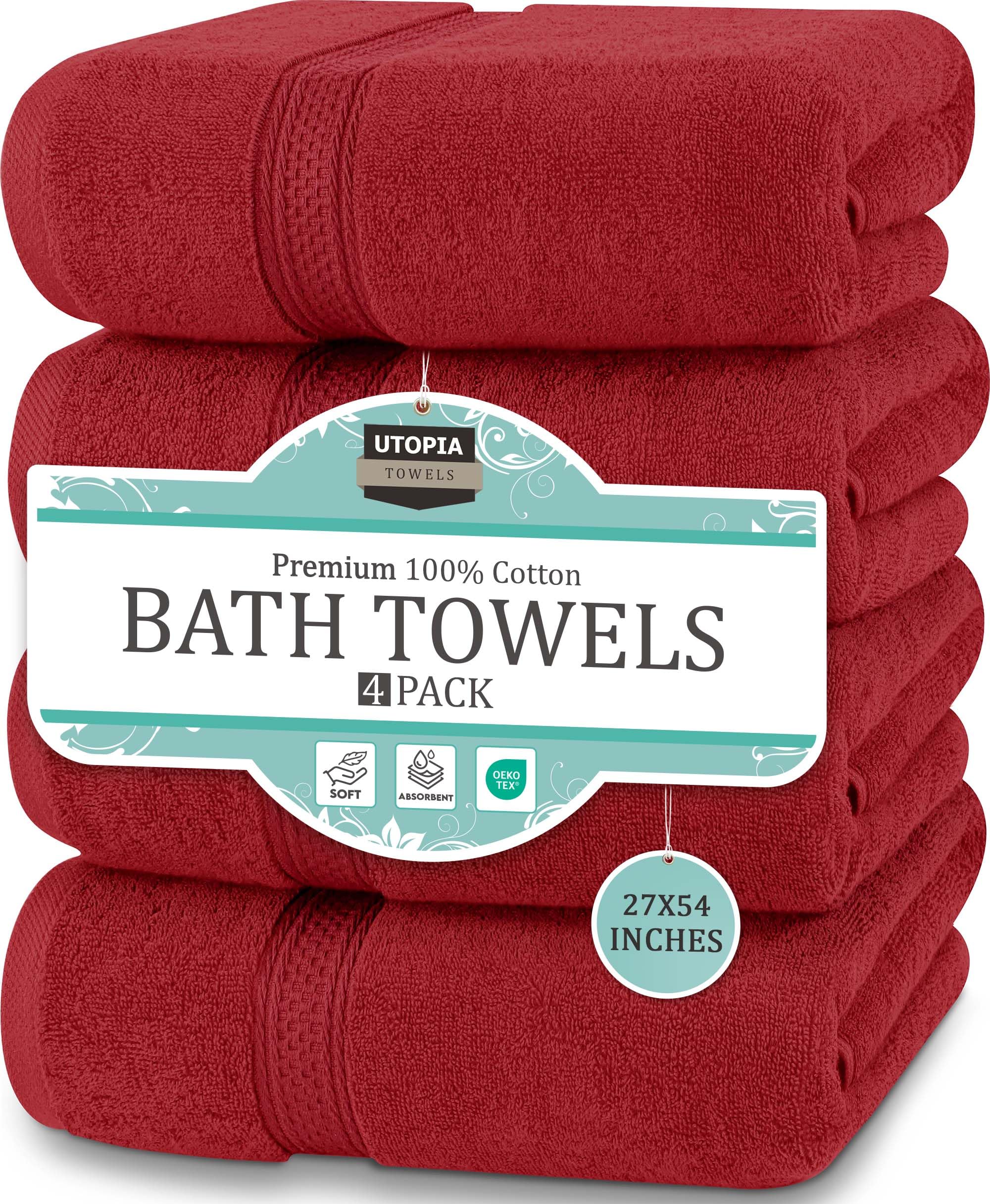 Utopia Towels - Set di 4 teli da bagno di alta qualità (68,6 cm x 137,2 cm), 100% cotone filato ad anello, 600 g/m², leggeri e altamente assorbenti, asciugatura rapida, perfetti per l’uso quotidiano