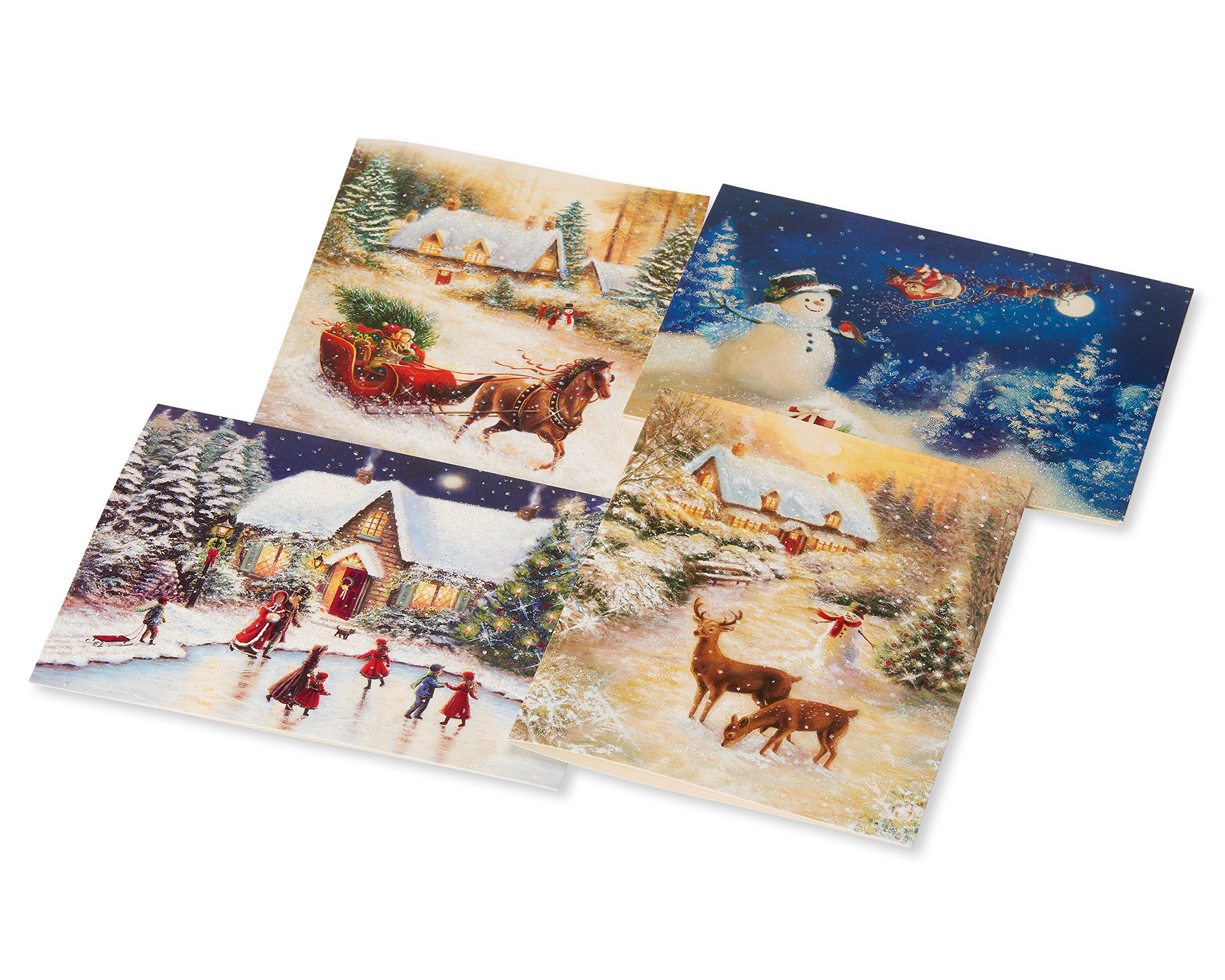 American Greetings Weihnachtskarten-Set – 12 Premium-Karten Mit Glitzer & Goldfolie, Wintermotiv