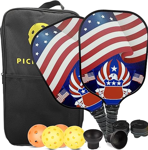 Miniatura 2 de Pickleball Paddles USAPA Approved 2 Lightweight Graphite Rackets with 4 Balls & 2 Retrievers Grip Tapes & Carry Bag Graphite Carbon Fiberglass Face
