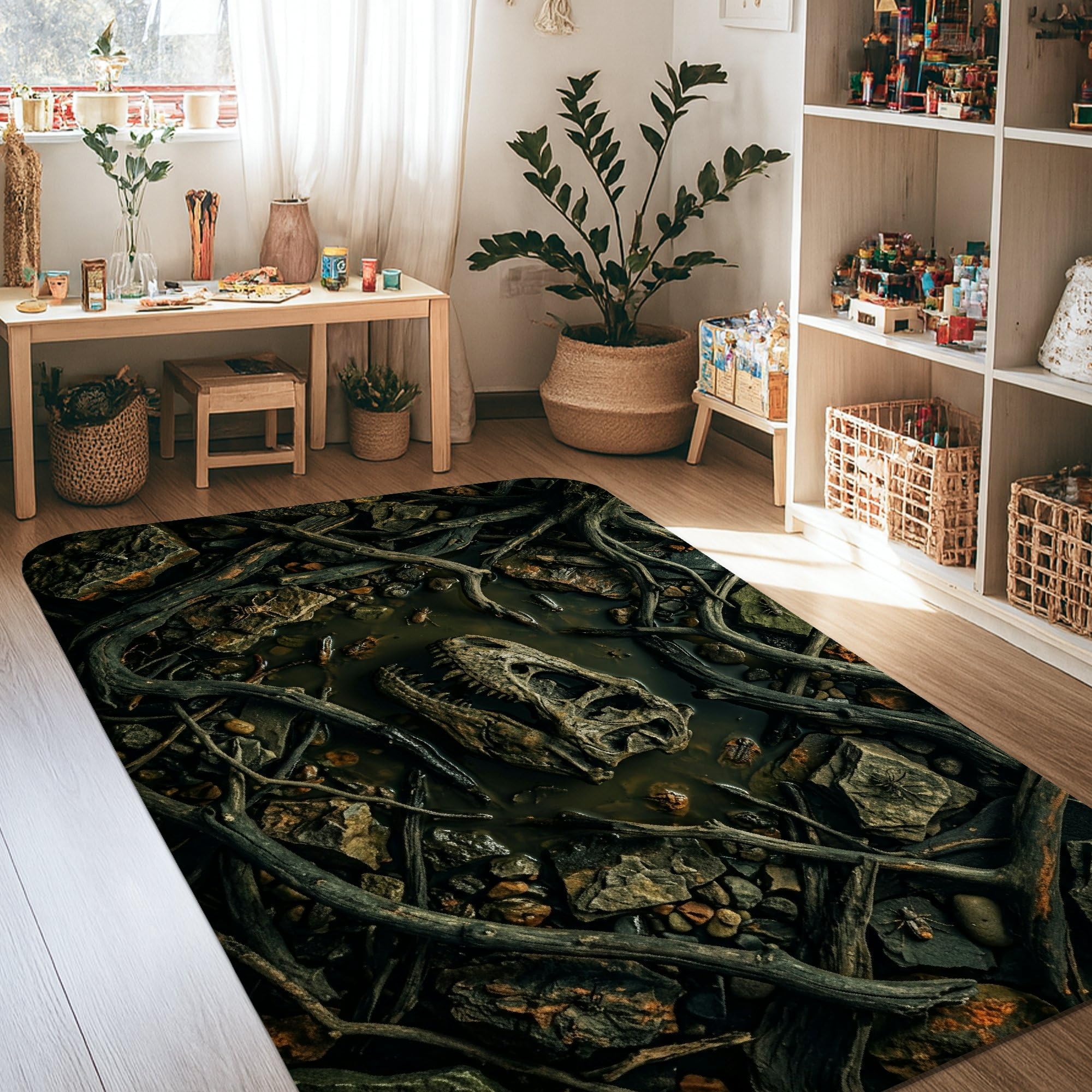 Tapis dinosaure réaliste pour salle de classe et chambre d'enfant