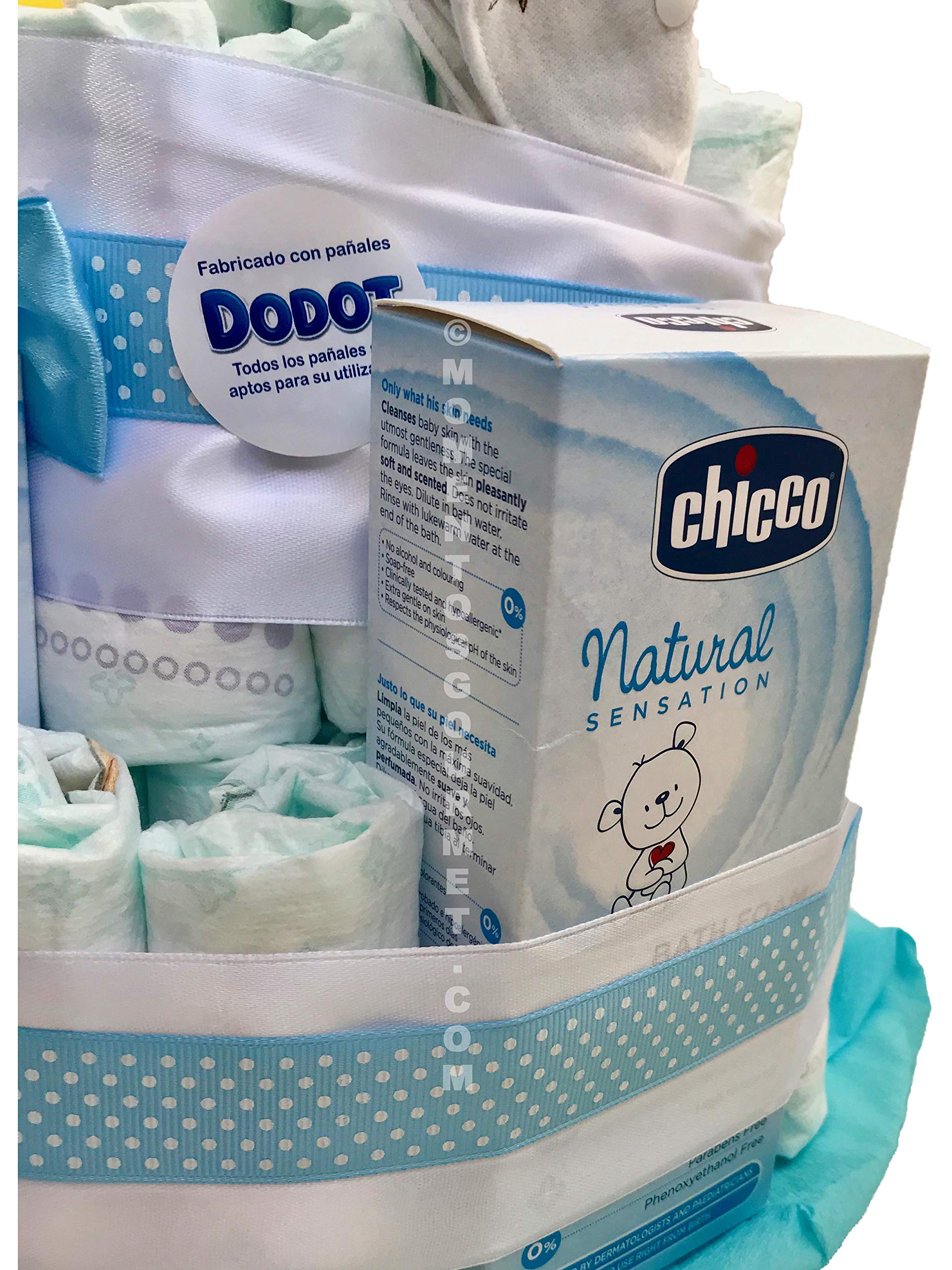 Tarta de pañales DODOT set baño productos (Talla 2 (3-6 kg)) by MomentosGourmet Añade tu dedicatoria personalizada. Regalo para bebé muy práctico. Cesta Canastilla recién nacido. Diaper Cake