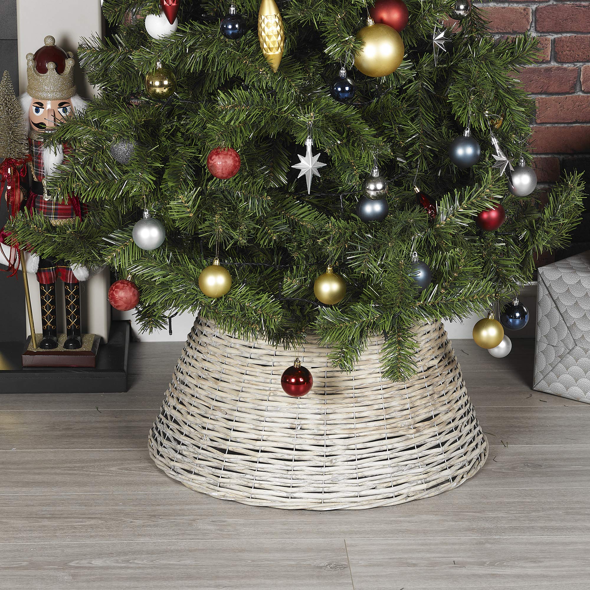 URBNLIVING Jupe de sapin de Noël en rotin naturel tissé - Grand format (blanc)