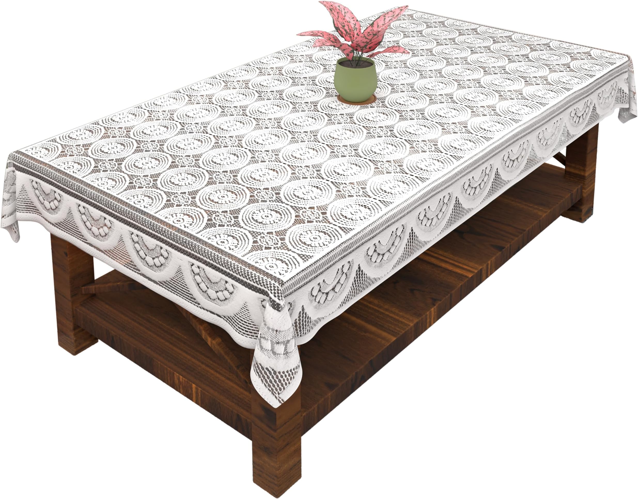 Kuber Industries Center Table cover set White Cloth Net 40 X 60 Inches, KI0075325