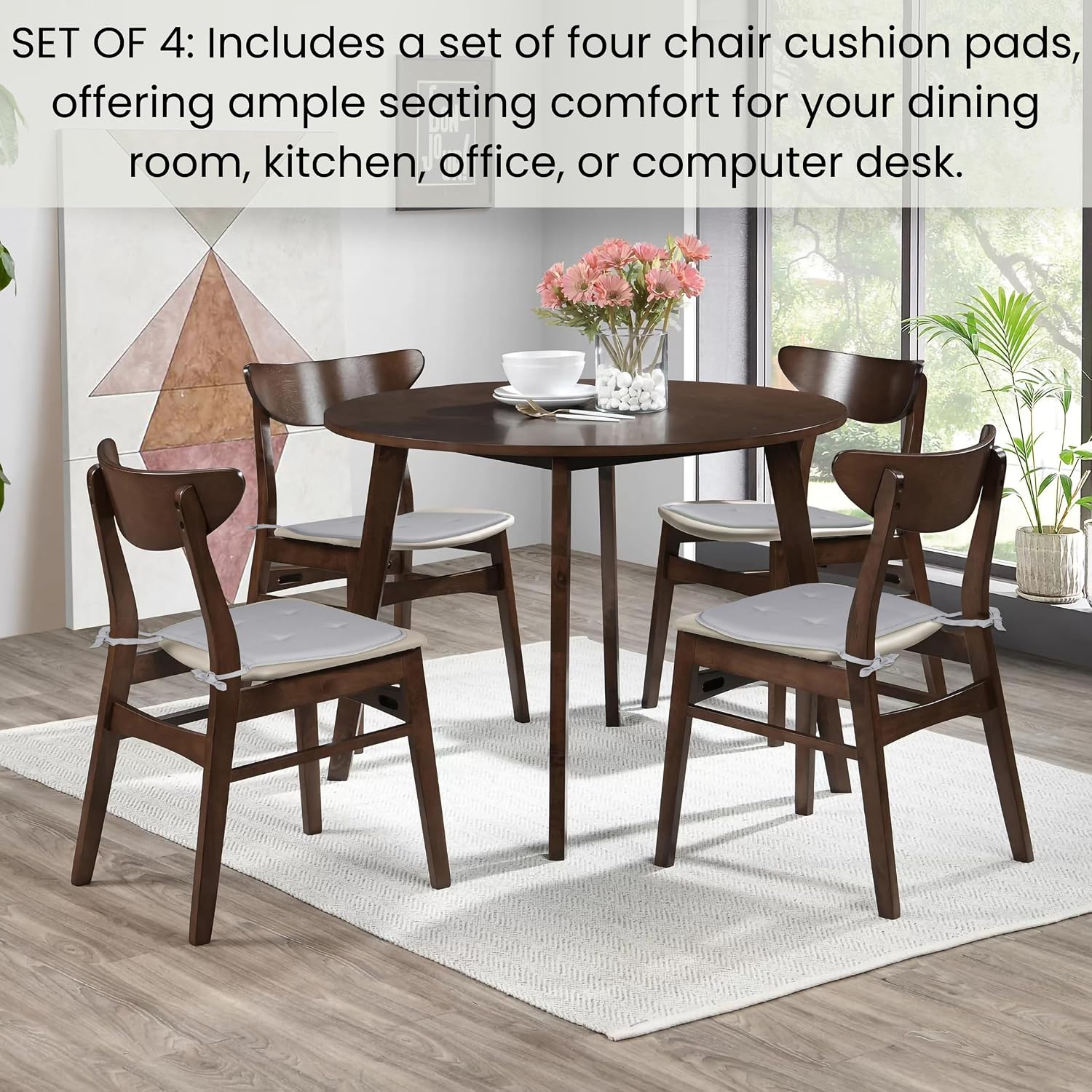 Cotton Clinic Chair Cushion Memory Foam Pads Set of 4 - Non-Slip U-Shaped 15x16 inches Chair Cushions for Dining Room, Kitchen, Office Use, Computer Desk Seat Pad Cushion - Light Grey