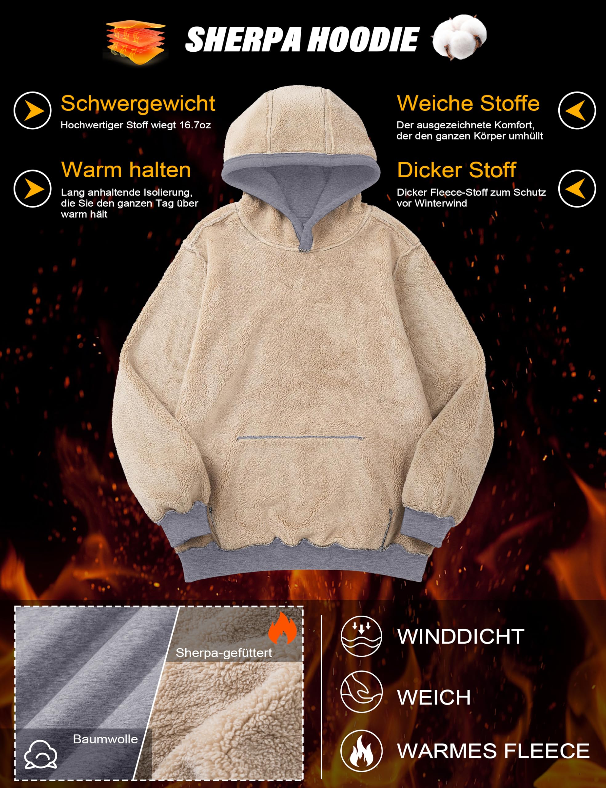 MAGCOMSEN Hoodie Herren Kapuzenpullover Gefütterte Sweatshirt Warme Winterpullover mit Kapuze