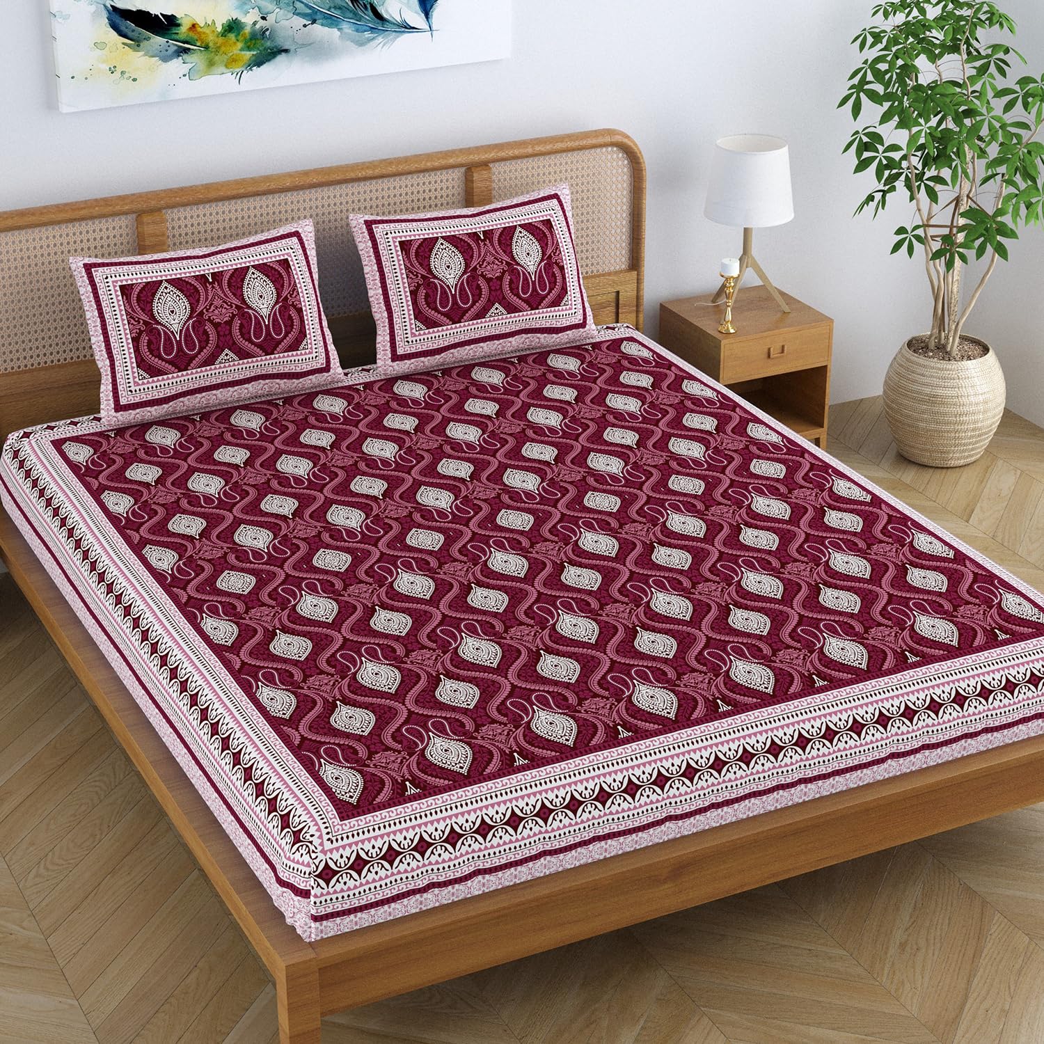 Colorish Cotton Blend Traditional Jaipuri Paisley Printed Bedsheet for Double Bed King Size with 2 Pillow Covers, Maroon - Luxurious Comfort and Timeless Elegance | Proudly Made in India (B0CCSB8STL) Amazon Price History, Amazon Price Tracker