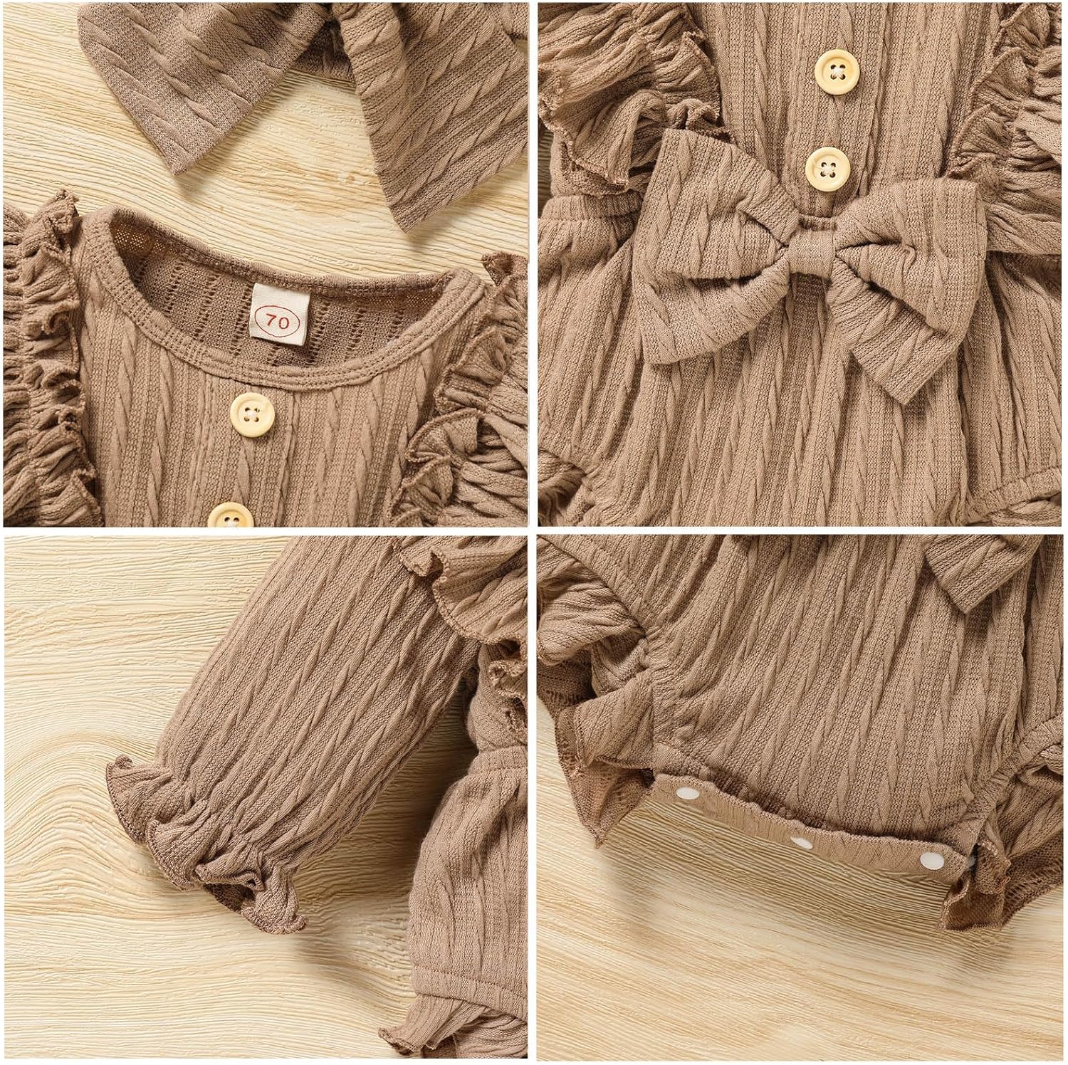 GRNSHTS Newborn Baby Girl Clothes Ruffle Solid Sweater Long Sleeve Romper+Hairband+Socks 3Pcs Fall Winter Outfits - Image 5