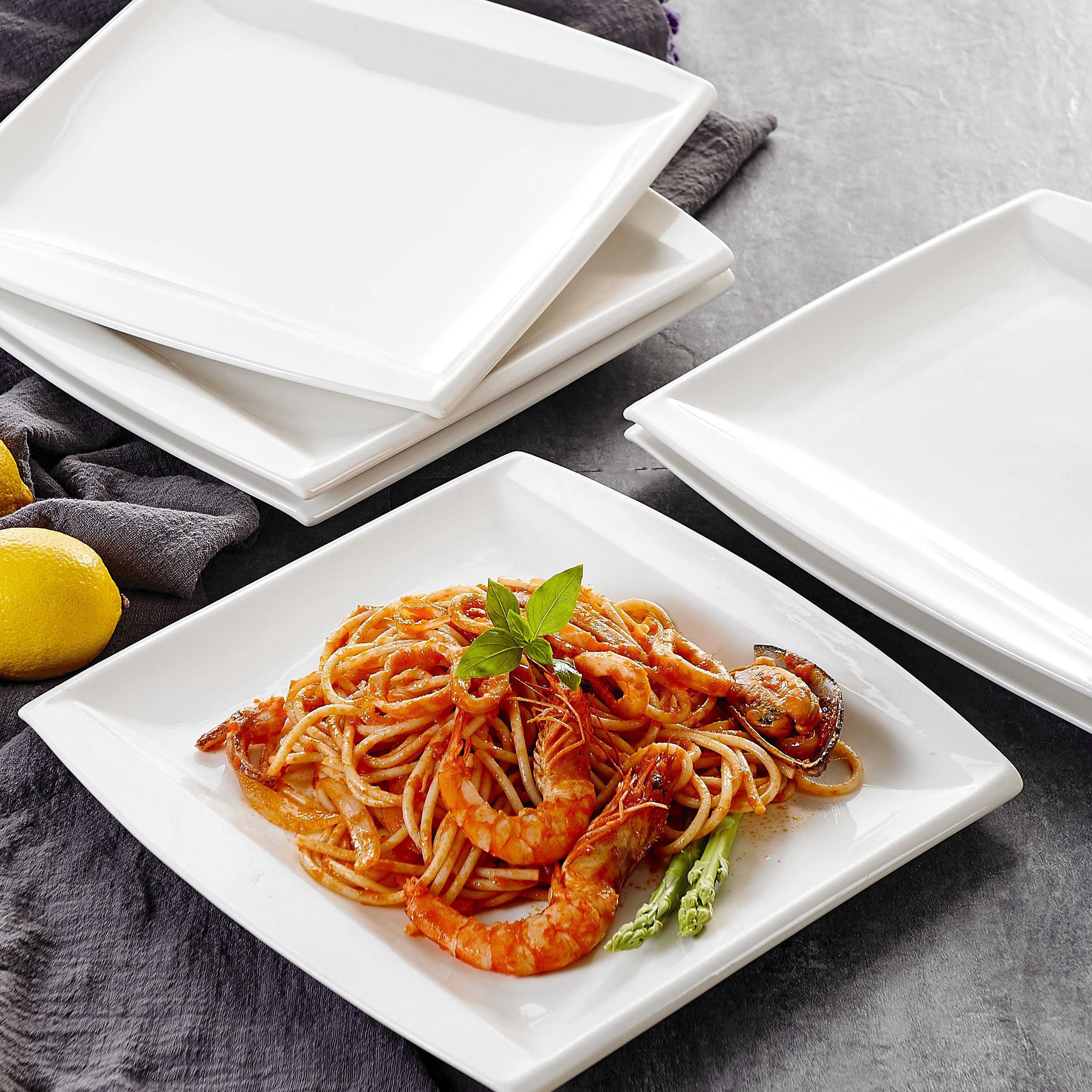 MALACASA Série Blance Lot de 6 assiettes plates en porcelaine de 26 cm Blanc crème Service d’assiettes pour 6 personnes