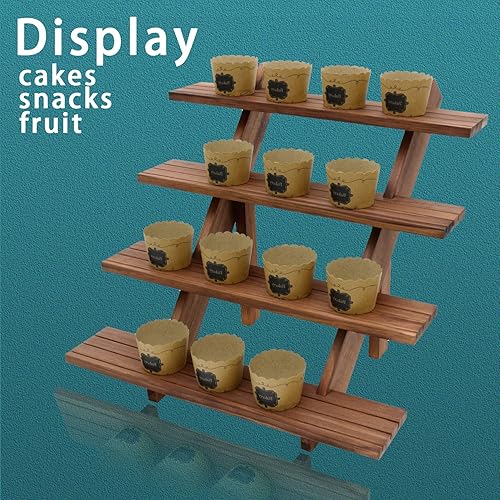 Miniatura 6 de Auroal 51 soportes de exhibición de aretes de madera de 4 niveles, aretes elevadores de exhibición al por menor, soporte de soporte para anillos,