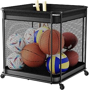 Rolling Sports Ball Storage Cart, Lockable Heavy Duty Ball Locker Cage, Rolling Storage Cart For School Gym Equipment, Indoor Outdoor Use, Durable Design