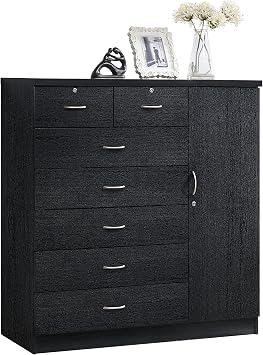 Hodedah 7 درج Jumbo Chest ، خمسة أدراج كبيرة ، درجان أصغر بقفلين ، قضيب معلق ، وثلاثة أرفف | أسود