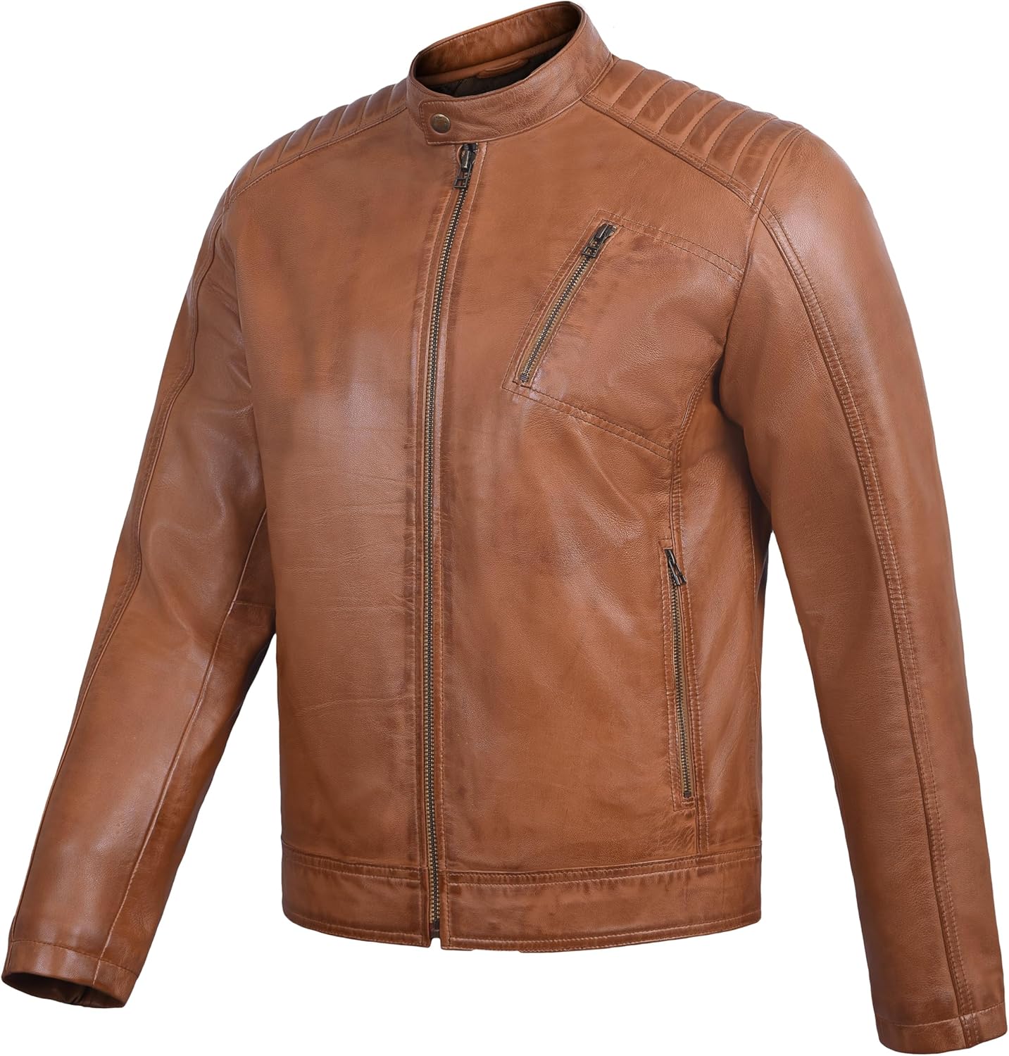 Men's Genuine Lambskin Leather Motorcycle Jacket – Vintage C... - view 3