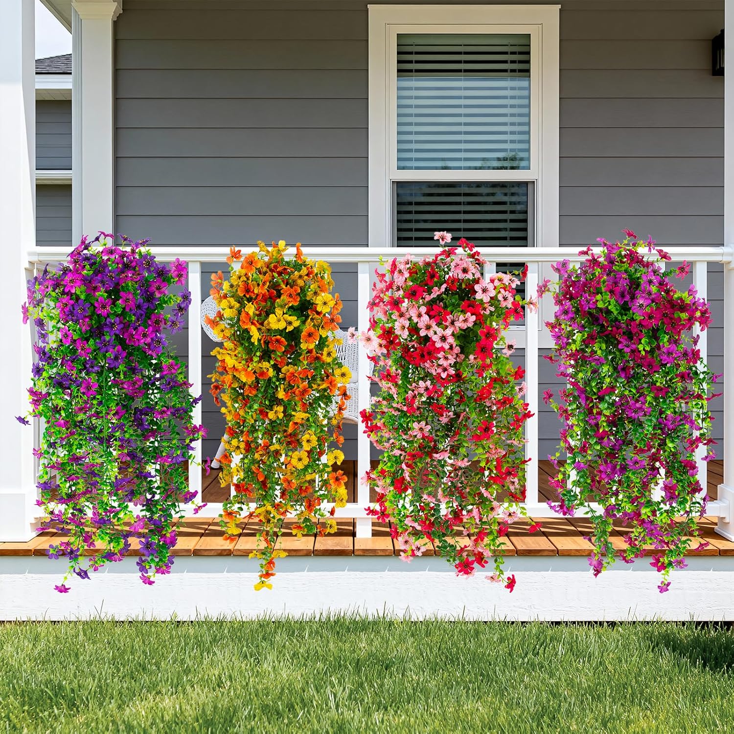 Artificial Flowers for Outdoors Decoration, 2 PCS Fake Flower Plants UV Resistant Faux Hanging Spring Flowers for Home Porch Garden Patio Yard (Mix Light Purple and Purple) - Image 7