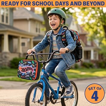 Get Trend Hot Wheels Boys Large Backpack Set 4 Pcs, 46cm School Bag