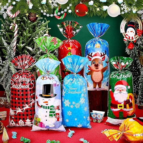 Miniatura 3 de 160 bolsas de celofán de Navidad con 200 bolsas de regalo de Navidad, bolsas de golosinas de Navidad, bolsas de golosinas de Navidad para regalos de