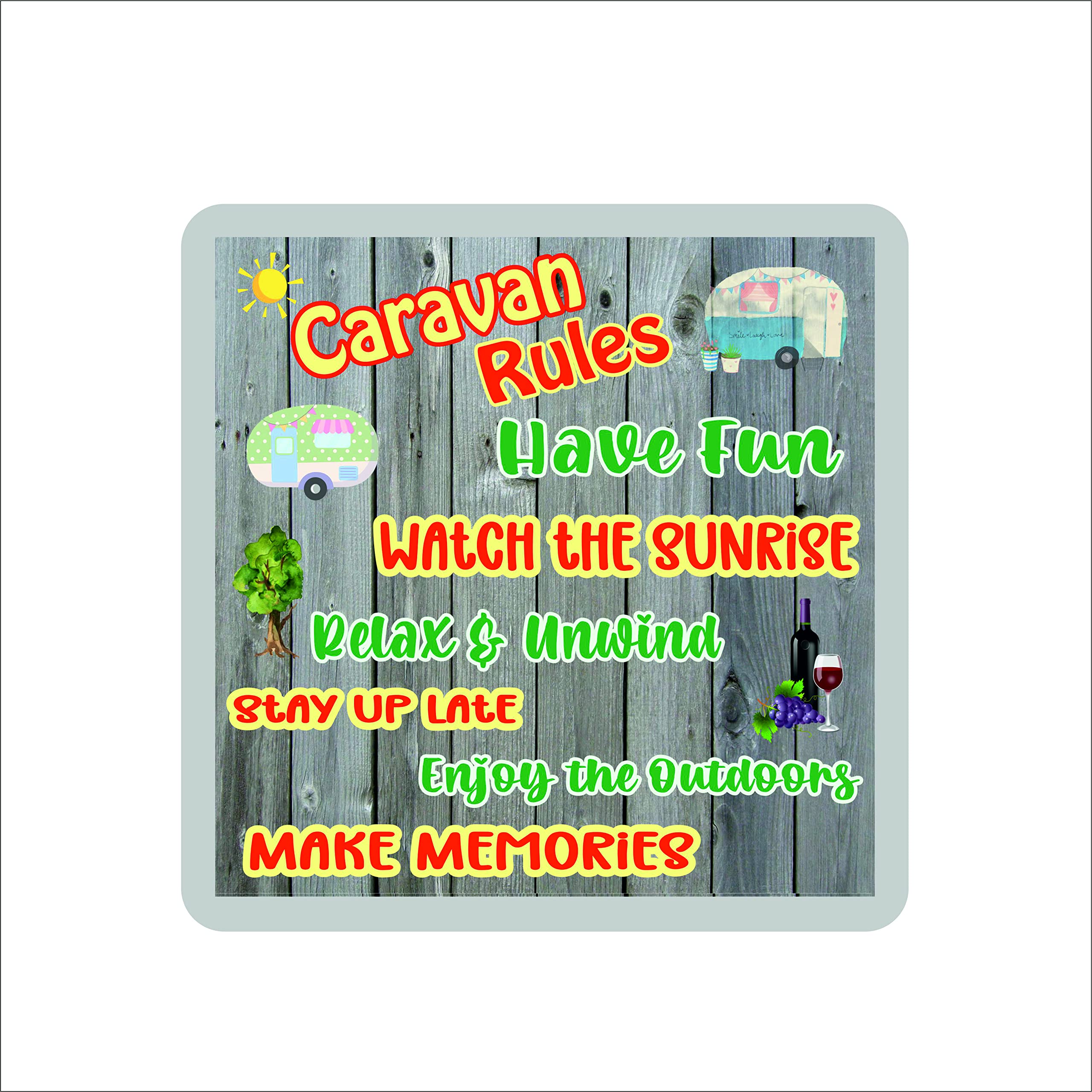 Decalarama Clear Funny Caravan Coaster – Caravan Rules – Novelty Birthday Gift/Present