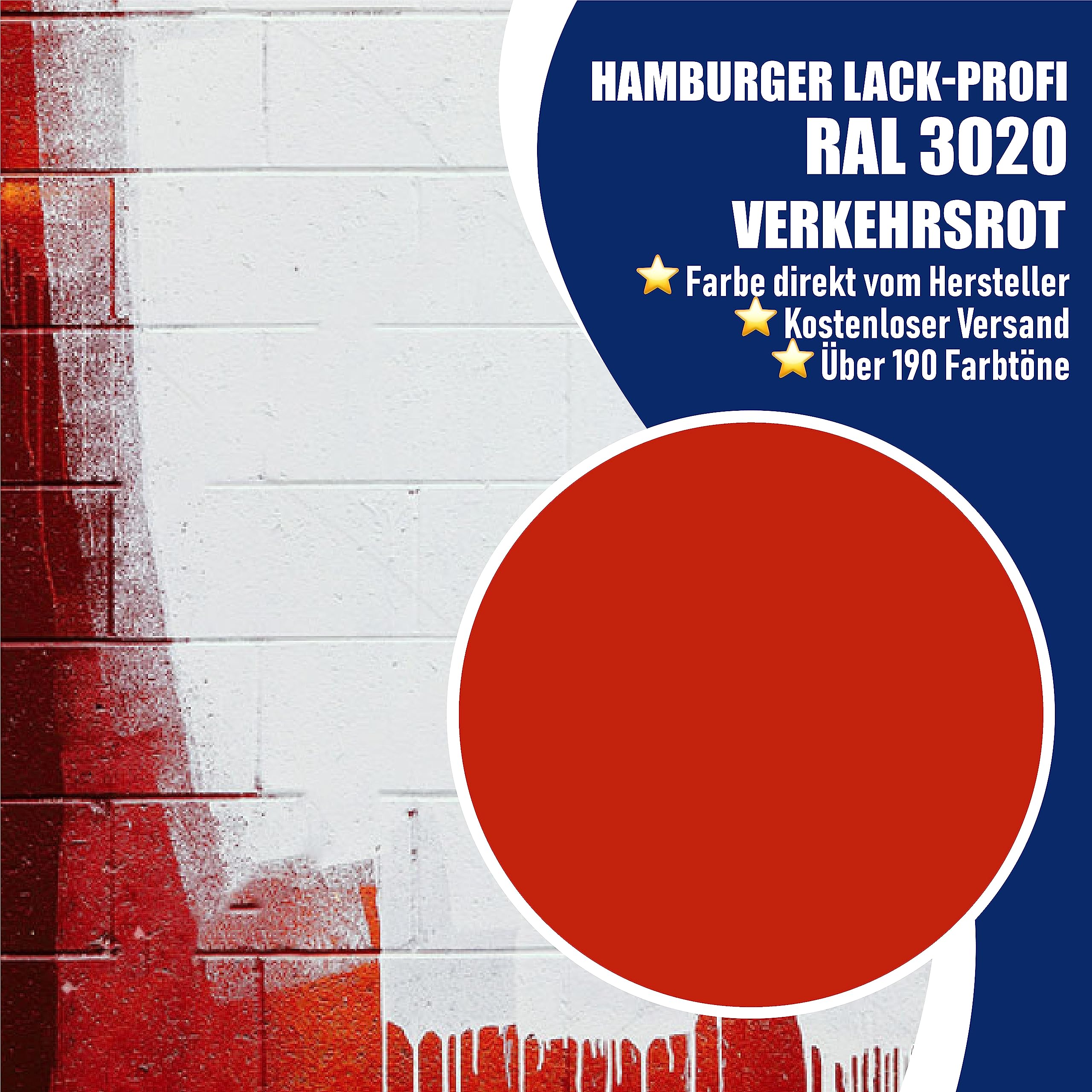 Hamburger Lack-Profi Betonfarbe SEIDENMATT Verkehrsrot RAL 3020 Rot Bodenfarbe Bodenbeschichtung Betonbeschichtung Fassadenfarbe (1 L)