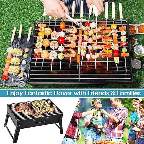 Miniatura 10 de Parrilla de carbón, plegable, portátil y ligera parrilla para cocinar al aire libre, ideal para campamento, senderismo, picnics, tailgating,