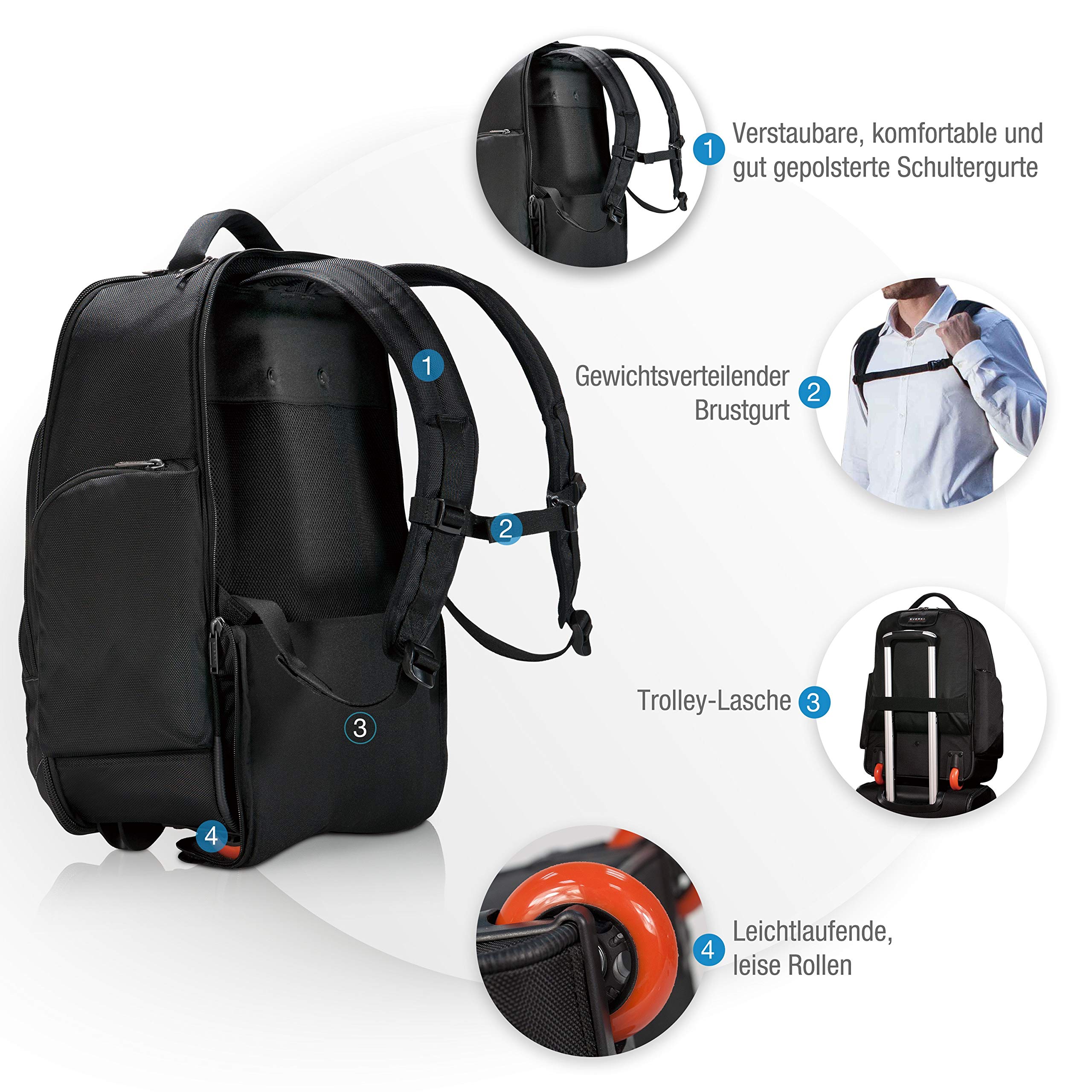 Everki Atlas -Rucksack mit Rollen – Handgepäck-Reiserucksack für Damen und Herren – Passend für Laptops von 13 bis 17 – Bild 5