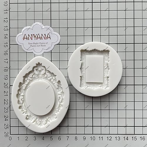 Miniatura 3 de Mini victoriano Cuadro Rectángulo Oval Royal Frame Foto espejo molde pastel Fondant goma pasta moldes de silicona juego de 2