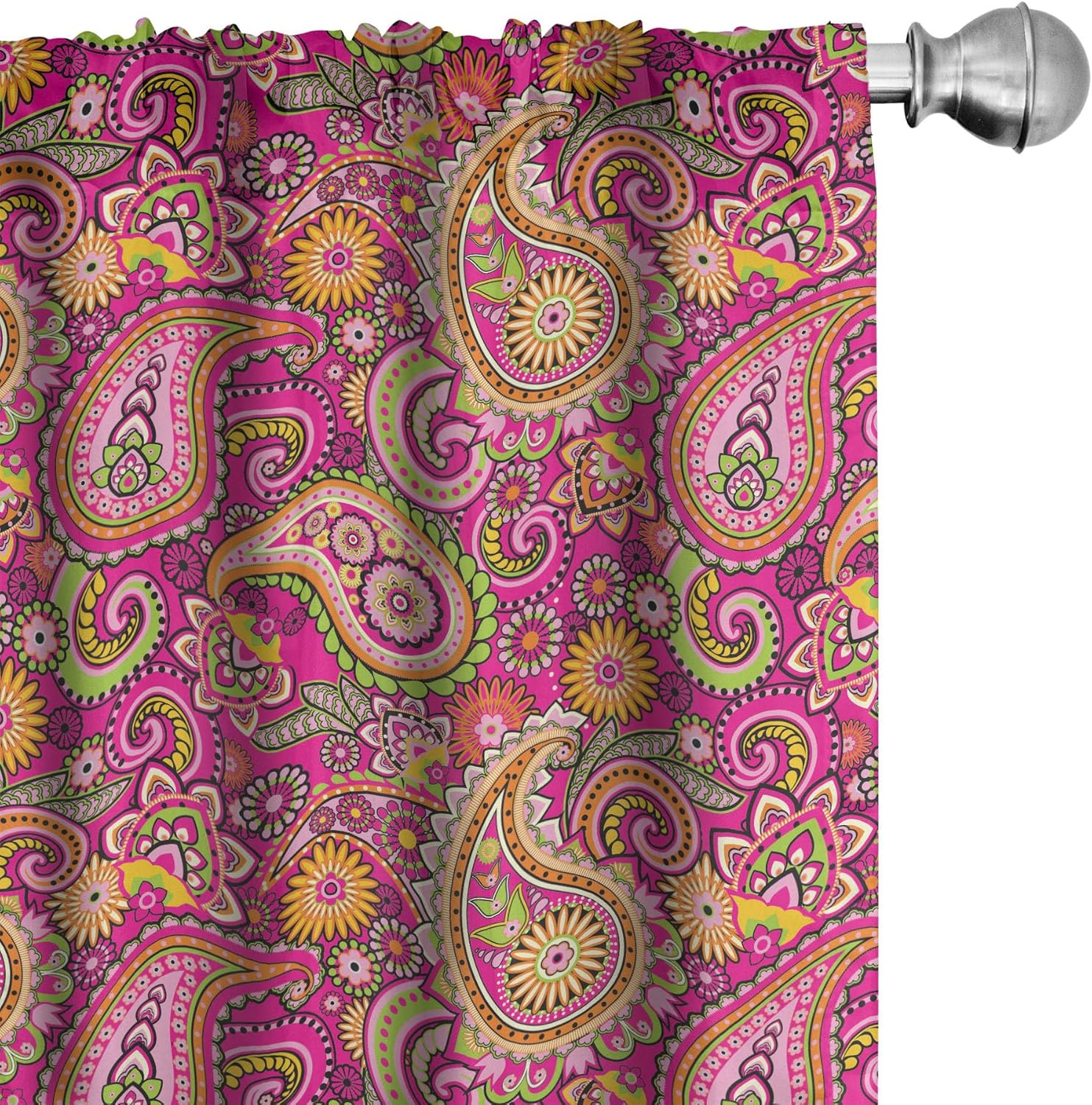 Ambesonne Hippie Curtains, Bohemian Flourish Violet Blossom Lotus Folk, Window Treatments 2 Panel Set for Living Room Bedroom, Pair of - 28" x 95", Pink Orange
