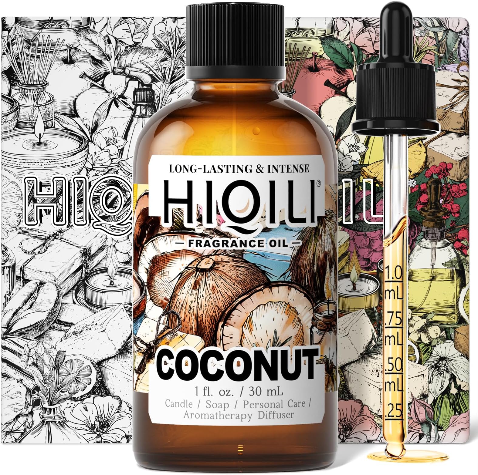 HIQILI Coconut Fragrance Oil for Home Diffuser, Ideal for Making Candle, Soap, Body Spray, Women's Perfume, Creamy Scents - 1 Fl Oz