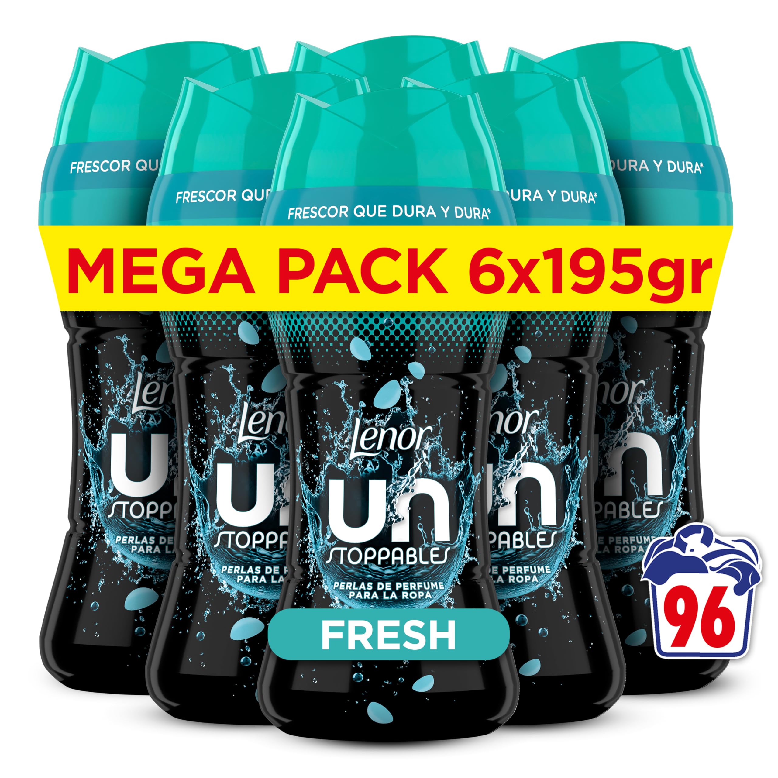 Lenor UNstoppables Perfume Beads for Clothes, 96 Washes (6 x 195 g), Fabric Softener with Fresh Fragrance, Freshness Enhancer