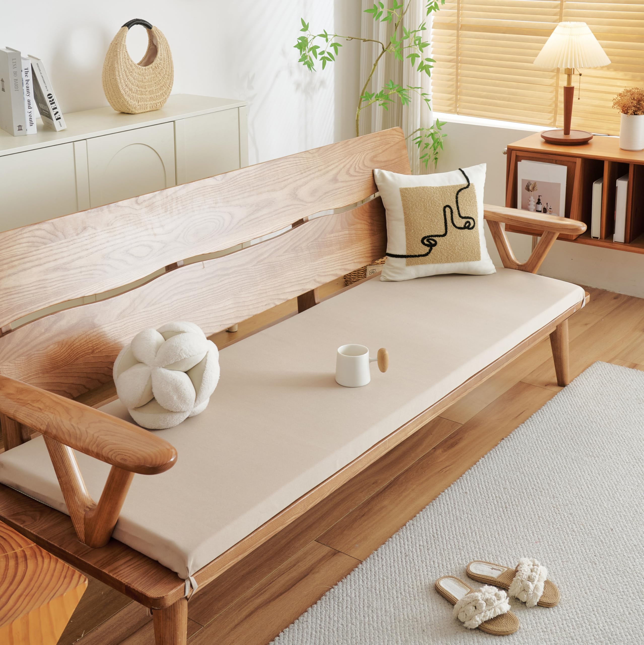 EBETA Cojín de Banco Exteriores Resistente al Agua Cojín para Silla de jardín para Muebles terraza Funda Desmontable y Lavable – Grosor 5 cm (Caqui, 140 * 50 * 5 cm)