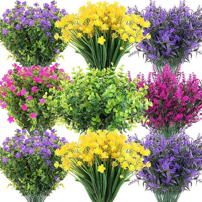 Hoteam 24 Bundles Artificial Faux Flowers Plastic Flower